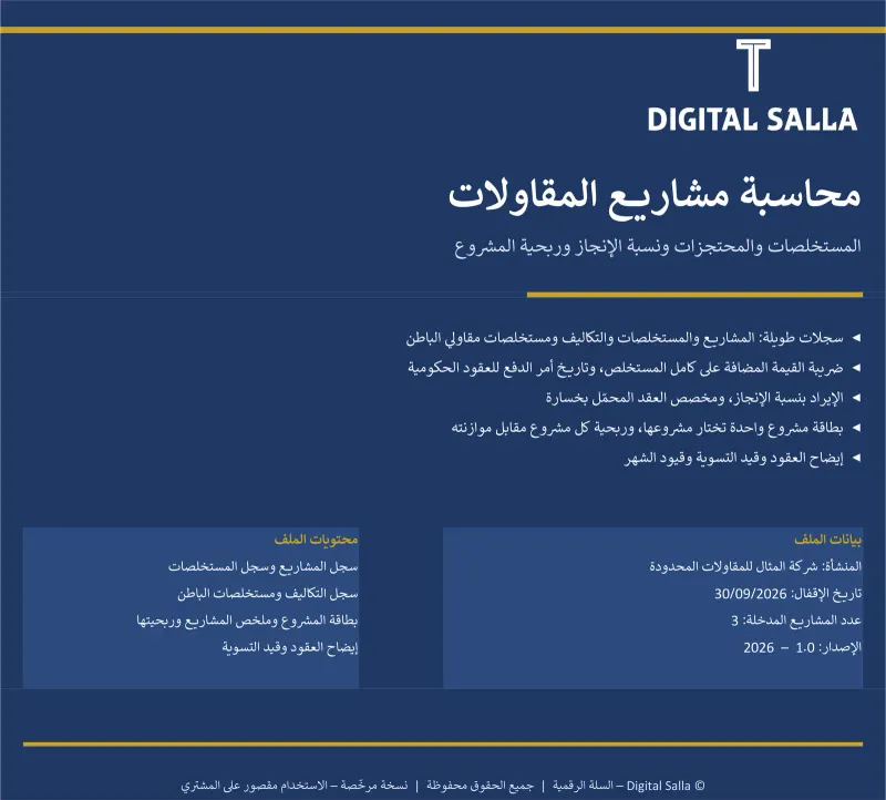 محاسبة مشاريع المقاولات: المستخلصات والمحتجزات ونسبة الإنجاز وربحية المشروع