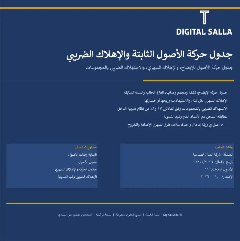 سجل الأصول الثابتة وجدول الحركة للإيضاح والإهلاك الضريبي