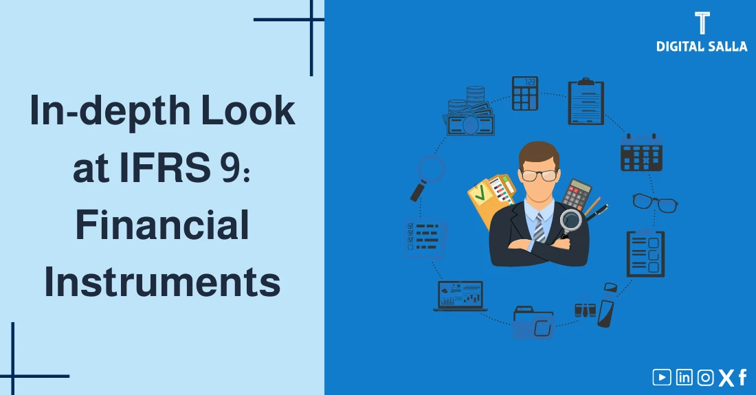"Illustrative image for an article on IFRS 9 Standard: Financial Instruments. It displays the article's title, along with an illustration symbolizing the content, depicting a set of graphs with a dollar symbol."