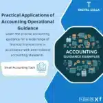 Practical Accounting Guidance Template, showing a computer program design with symbols and icons for financial statistics, and an "ACCOUNTING GUIDANCE EXAMPLES" icon, helps simplify the process of providing accounting guidance for operations. (Image: Accounting guidance statistics software.)