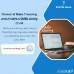 Financial Data Cleaning & Analysis Skills in Excel Template, showing an open laptop and books with a "Data Cleaning" icon, helps simplify the process of learning financial data cleaning and analysis skills using Excel. (Image: Data cleaning spreadsheet on a laptop.)