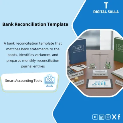 Cover of the Bank Reconciliation Template showing bank statement vs books matching
