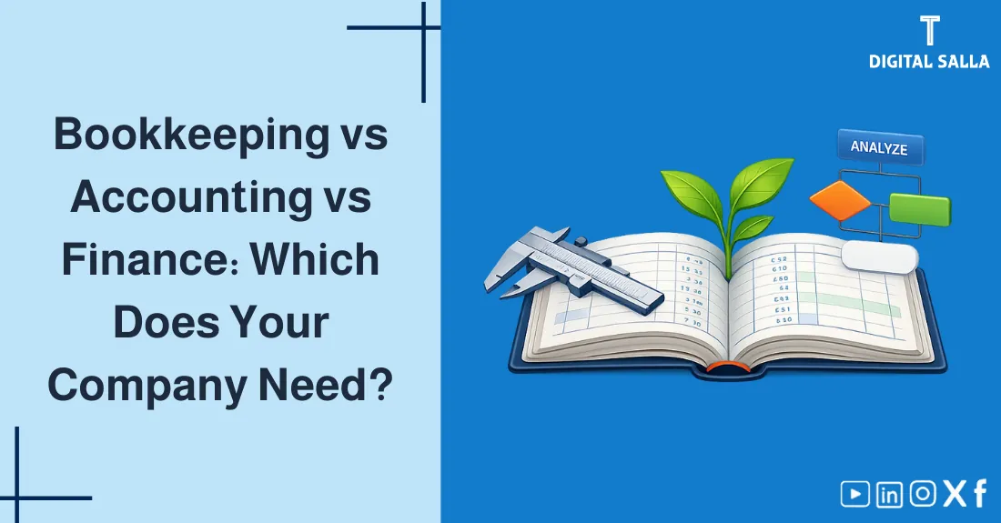 Comparison of Bookkeeping vs Accounting vs Finance (illustration)