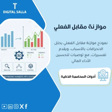 غلاف نموذج Budget vs Actual يوضح مقارنة الميزانية بالفعلي حسب المراكز مع تفسير الانحراف وإجراء تصحيحي