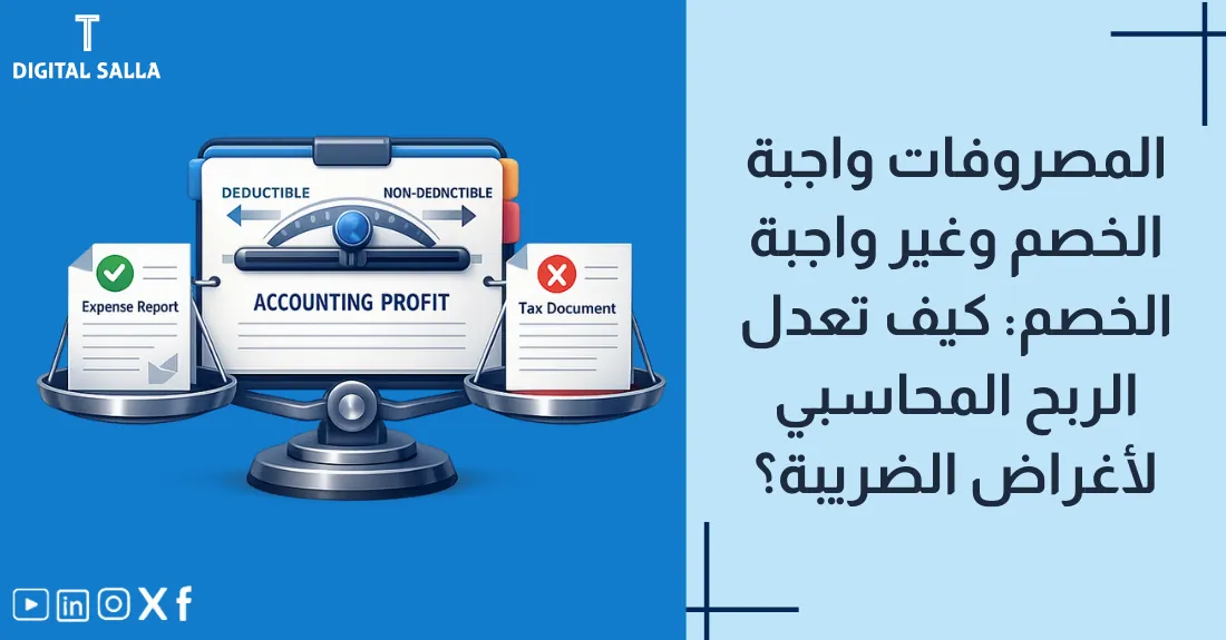 تصميم بعنوان المصروفات واجبة الخصم مع رسم لمرشح (Filter) يفصل المصاريف المقبولة عن غير المقبولة.