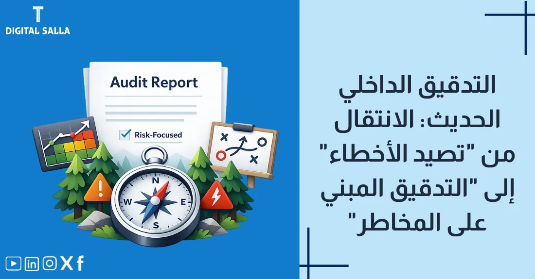 صورة بعنوان التدقيق المبني على المخاطر مع رسم لهدف (Target) يركز على المنطقة الحمراء (عالية المخاطر).