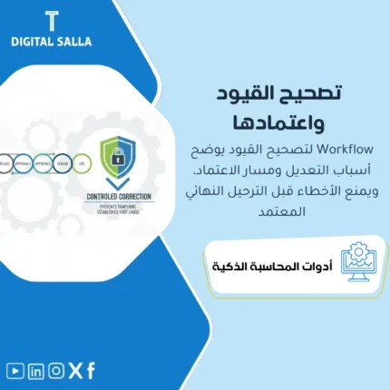 غلاف نموذج تصحيح القيود يوضح Workflow للموافقة على Reverse/Reclass وربط القيد الأصلي بالتصحيح