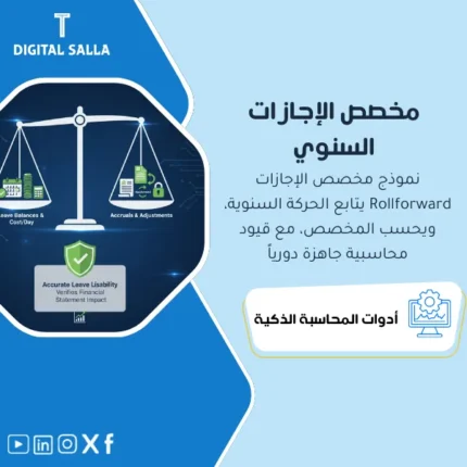 غلاف نموذج مخصص الإجازات يوضح حركة Vacation Accrual السنوية وقيود الاستحقاق وربطها برصيد أيام الإجازات