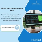 Cover of the Master Data Change Request Template showing approval workflow and audit trail documentation for sensitive changes