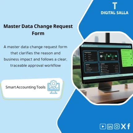 Cover of the Master Data Change Request Template showing approval workflow and audit trail documentation for sensitive changes
