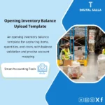 Cover of the Opening Inventory Balance Migration Template showing quantities/values by warehouse/location with lot/serial and TB linkage