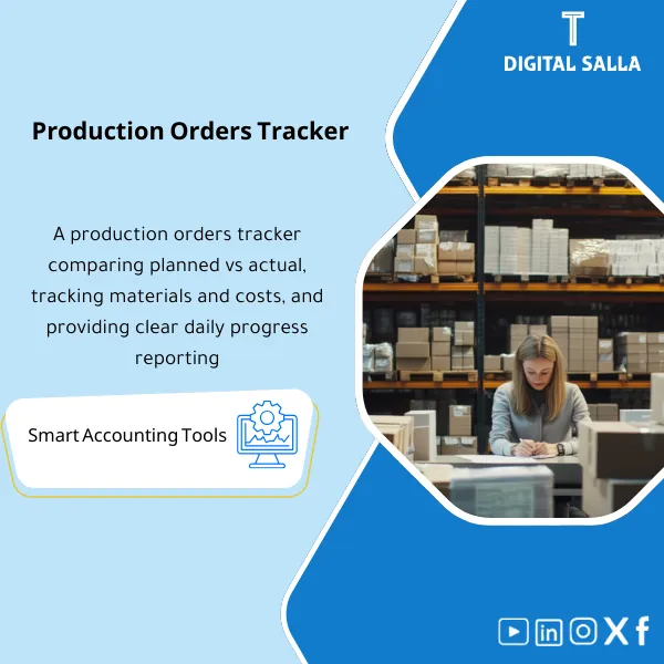 Production-Order-Tracking-EN-133 Cover of the Production Orders Tracker showing planned vs actual orders with issued materials