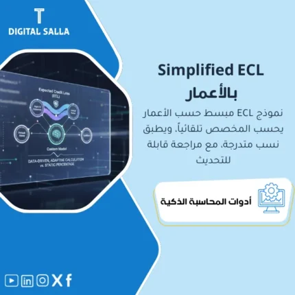 غلاف نموذج ECL مبسط يوضح مصفوفة الأعمار Loss Rates وتقسيم الشرائح وحساب الخسائر المتوقعة للذمم