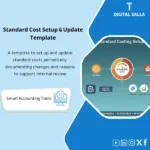 Cover of the Standard Cost Template showing standard material/labor/OH cost setup with effective dates and price updates