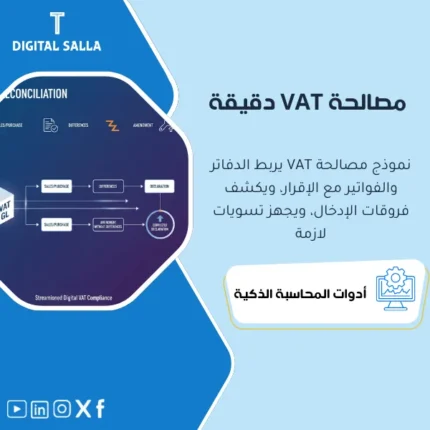 غلاف نموذج مصالحة VAT يوضح مطابقة GL مع سجلات الفواتير وأرقام الإقرار وكشف الفروقات وأسبابها