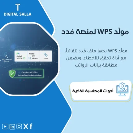 غلاف مولد ملف WPS (مدد) يوضح إنشاء ملف حماية الأجور مع Validator لفحص IBAN والهوية وصافي الراتب