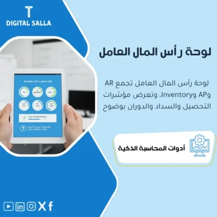 غلاف لوحة رأس المال العامل يوضح AR/AP/Inventory مع DSO/DPO/DOH وCash Conversion Cycle وتنبيهات المتأخرات